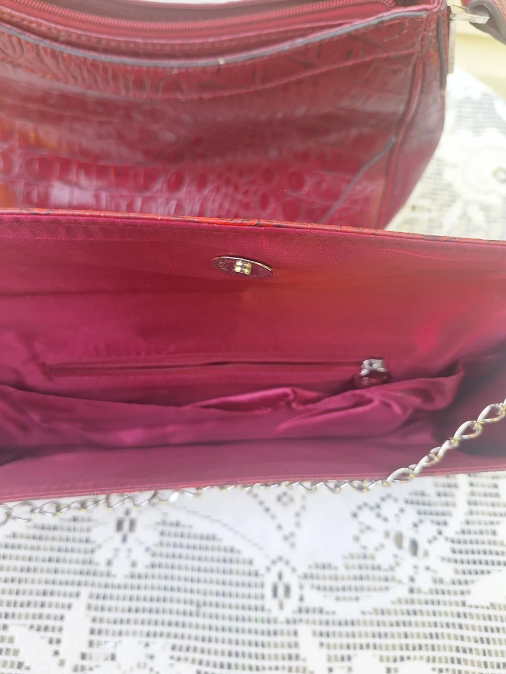 Red Croc-Embossed Shoulder Bag & Clutch Set